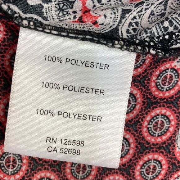 Ellen Tracy Multi Print Ruffle Front Blouse Small Red Black 3/4 Button - Picture 11 of 11